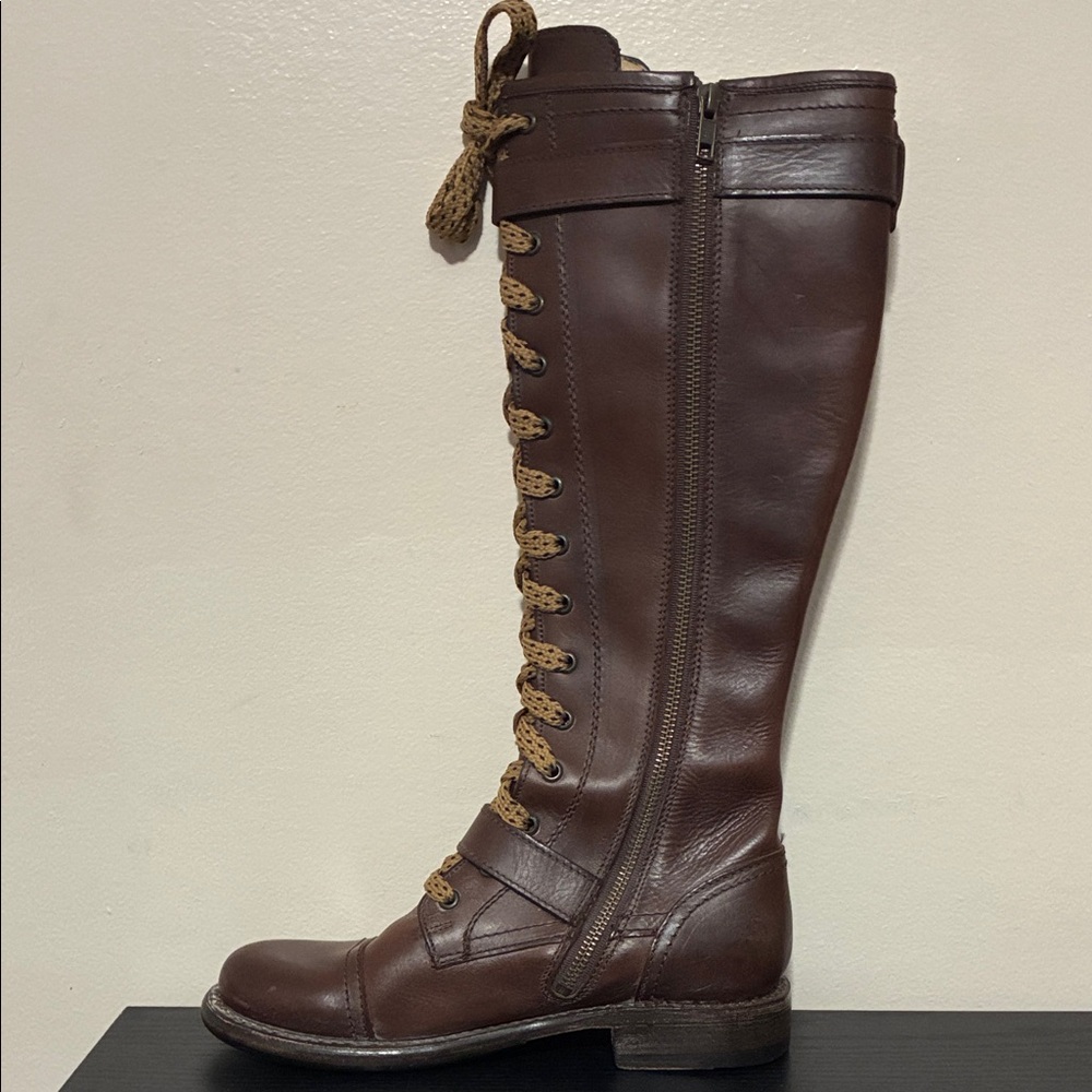 Frye Jenna Cap Toe lace-up boots in brown leather size 7B - Picture 3 of 12